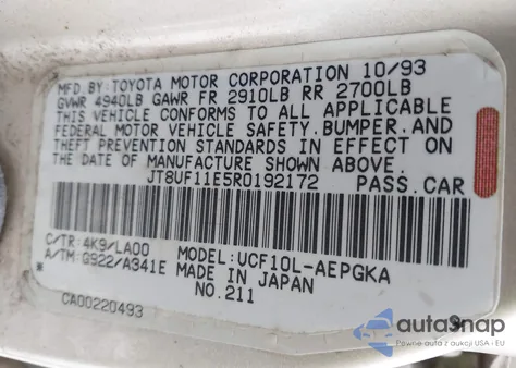 1994 Lexus Ls 400 из США, поврежденный, VIN JT8UF11E5R0192172